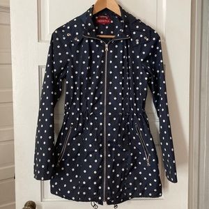 Navy polka dot raincoat small